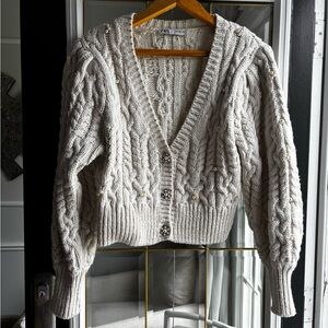 Zara Cream Cable Knit Cardigan with Pearl & Rhinestone Details